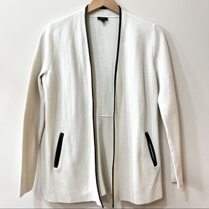 Talbots cream sweater cardigan with leather trims